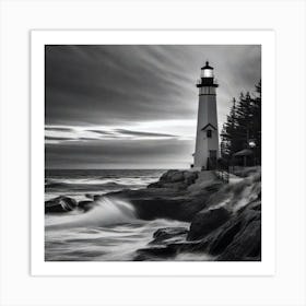 Black And White Lighthouse 10 Art Print