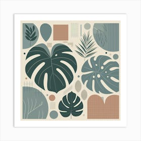 Scandinavian style, Large green monstera leaves 3 Art Print