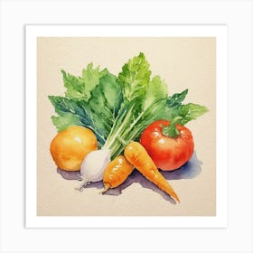 Watercolor Of Vegetables Art Print