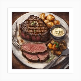 Steak And Potatoes Art Print