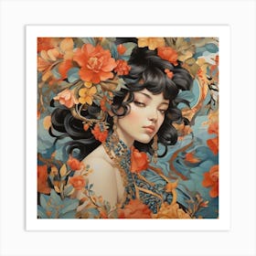 Chinese Woman With Flowers 1 Art Print