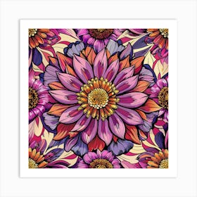 Seamless Pattern With Colorful Flowers Art Print