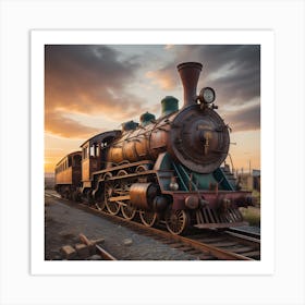 Old Train At Sunset Created using Imagine AI Art Art Print