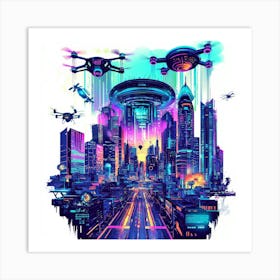 Futuristic City.Generated AI. Wall Art Print 12 Art Print