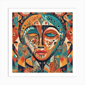 Folk Abstract Face Illustration (2) Art Print