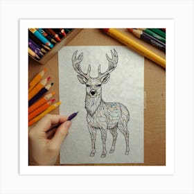 Deer Coloring Page 3 Art Print