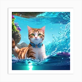 Cat In The Water 1 Art Print