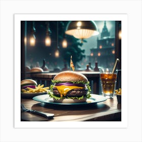 Burger In The Restaurant 1 Art Print