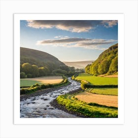 English Valley In The Morning With Runrise (7) Art Print