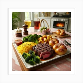 Steak, potatoes And Broccoli Art Print