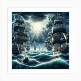 Pirate Ships In The Ocean Art Print