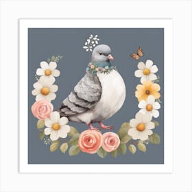 Floral Baby Pigeon Nursery Illustration (26) Art Print