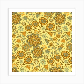 GARDEN WILD Boho Floral Cottage Botanical in Sage Green Brown Yellow Orange on Light Yellow Art Print