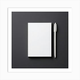 Blank Notebook And Pen On Black Background Art Print