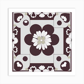 Asian Floral Pattern, black Flower tile, pattern art Art Print