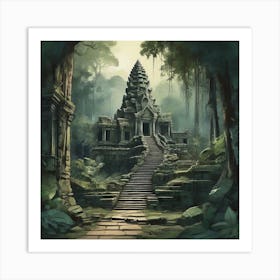 A staircase, jungle landscape Art Print