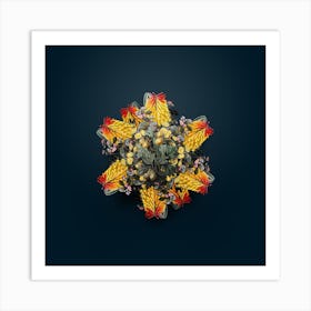 Vintage Aronia Thorn Floral Wreath on Teal Blue n.1418 Art Print