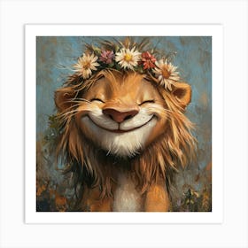 Lion With Flower Crown Poster