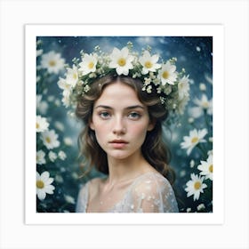 Fairytale Girl With Daisies Art Print