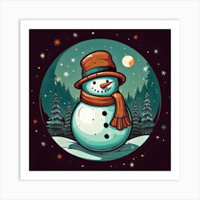 Snowman In The Forest Art Print