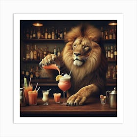 Lion At The Cocktail Bar Art Print