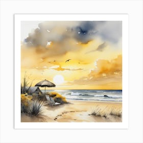 Yellow Sky and beach art attou Watercolor Art Print