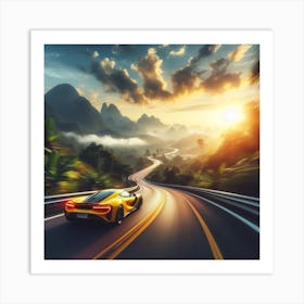 Mclaren F1 Racing Car Driving Through The Mountains yellow Art Print