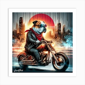 Bulldog On A Motorcycle Art Print