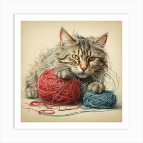 Cat With Yarn 2 Art Print