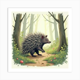 Porcupine In The Forest Art Print