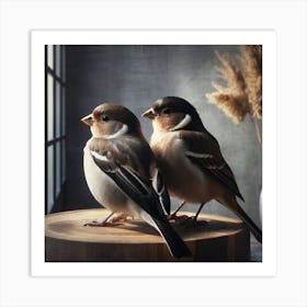 Firefly A Modern Illustration Of 2 Beautiful Sparrows Together In Neutral Colors Of Taupe, Gray, Tan 2023 11 23t012921 Art Print