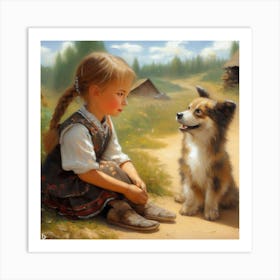 Little Girl And Dog Art Print