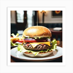 Burger In A Restaurant Art Print