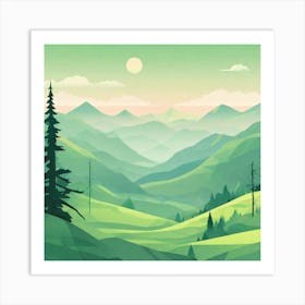 Misty mountains background in green tone 207 Art Print