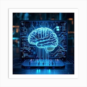 Abstract Illustration Of A Human Brain Replete With Circuit Lines And Integrated Chips Elements Rep (2) Art Print