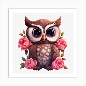 Owl With Roses 4 Art Print