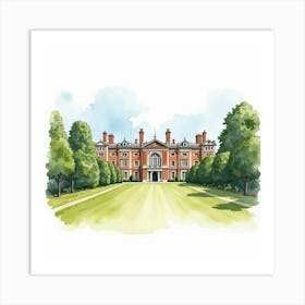 Watercolor Illustration Of The Chiswick House In London, Featuring Its Grand Architecture And Tranquil Gardens Art Print