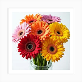 A Bouquet Of Bright, Cheerful Gerbera Daisies In Assorted Colors 2 Art Print