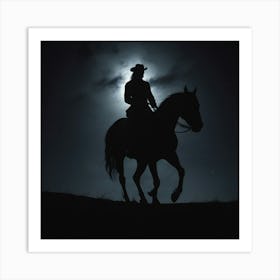 Silhouette Of Cowboy On Horseback Art Print