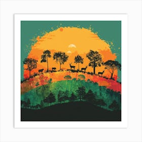 Sunset In The Forest Art Print