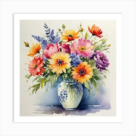 Watercolor Flowers In A Vase 3 Art Print