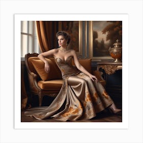 Beautiful Woman In A Gown Art Print