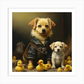 Dog And Ducks Art Print