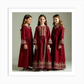 Three Girls In Embroidered Dresses 1 Art Print