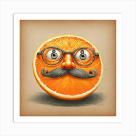 Orange With Glasses And Mustache 1 Art Print