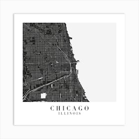 Chicago Illinois Minimal Black Mono Street Map  Square Art Print