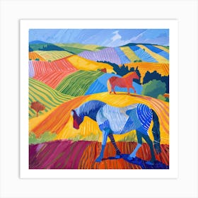 Horses in the English Countryside Series, Hockney Style. 1 Art Print