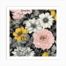 Black And White Flowers Art Print