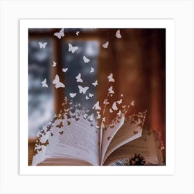 Butterfly Flying Over Book Art Print