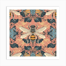 Bees On A Pink Background Art Print